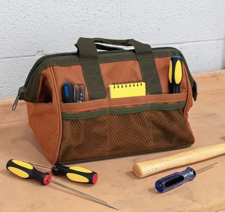 Bolsa de herramientas de boca ancha con logotipo personalizado, Kit de herramientas de electricista de trabajo, organizador, bolsa de almacenamiento para hombres