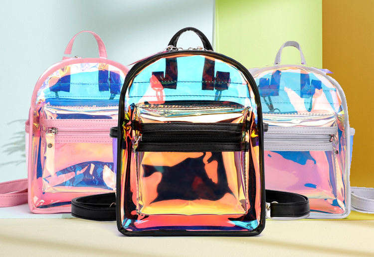 Candy Holographic Pink Mini Bag Mochila Mujeres Niñas Niños Laser Jelly Transparente Clear PVC Mochila con Monedero