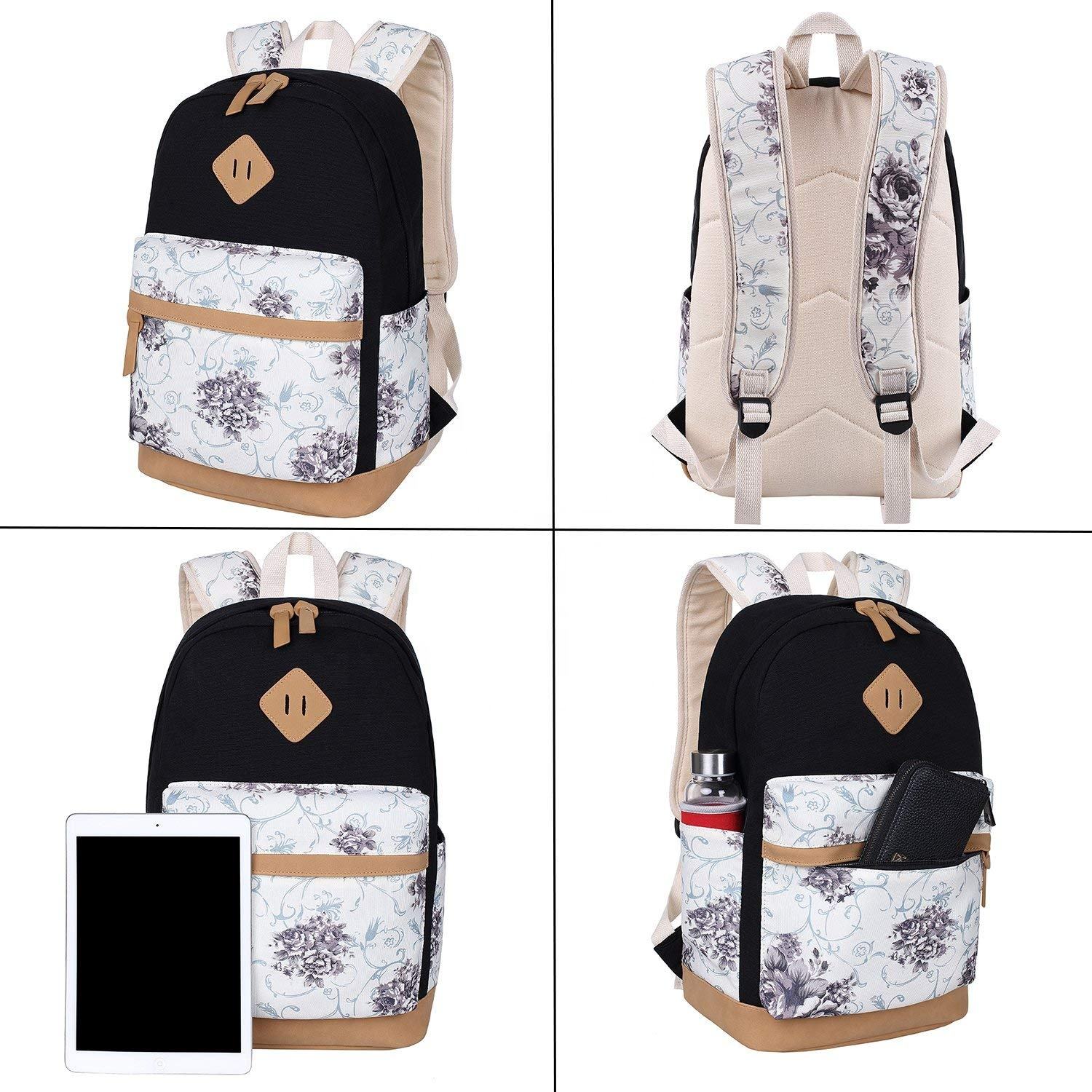 Conjunto de mochila escolar impermeable de 3 paquetes de estilo popular para niñas que imprime mochila de lona impermeable para computadora portátil