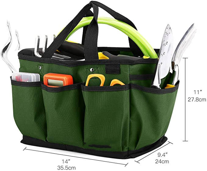 Bolsa de jardinería de 14 pulgadas resistente al desgaste, bolsa de almacenamiento de herramientas de jardín reutilizable y organizador para el hogar con bolsillos