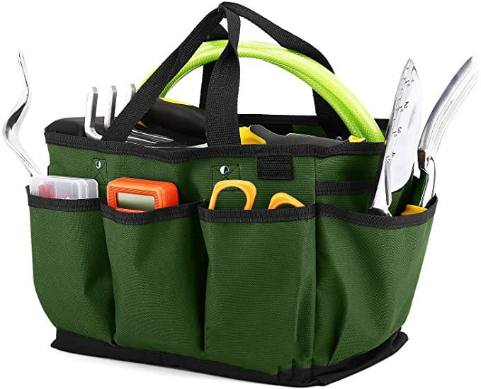 Bolsa de jardinería de 14 pulgadas resistente al desgaste, bolsa de almacenamiento de herramientas de jardín reutilizable y organizador para el hogar con bolsillos