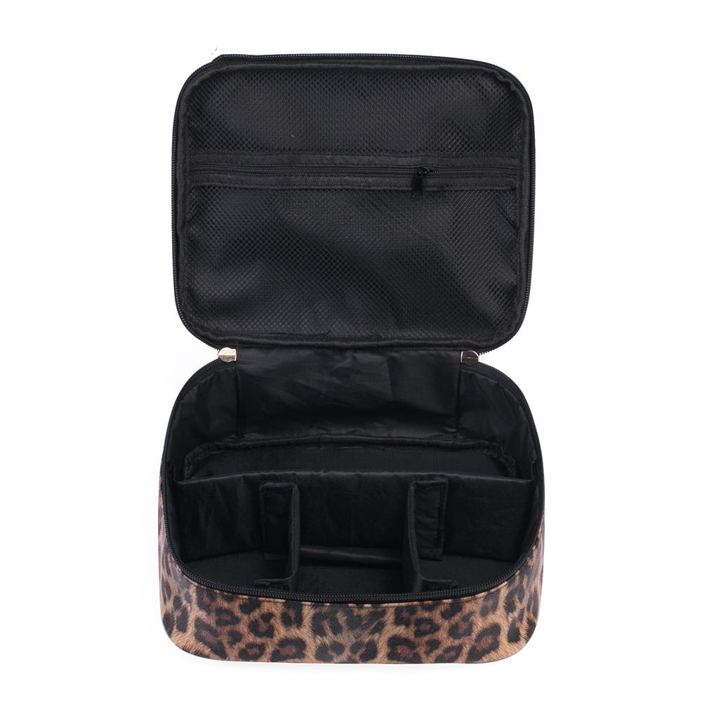 Nueva bolsa de cosméticos promocional personalizada, bolsas de cosméticos de viaje para mujer con bolsa de cosméticos de grano de leopardo