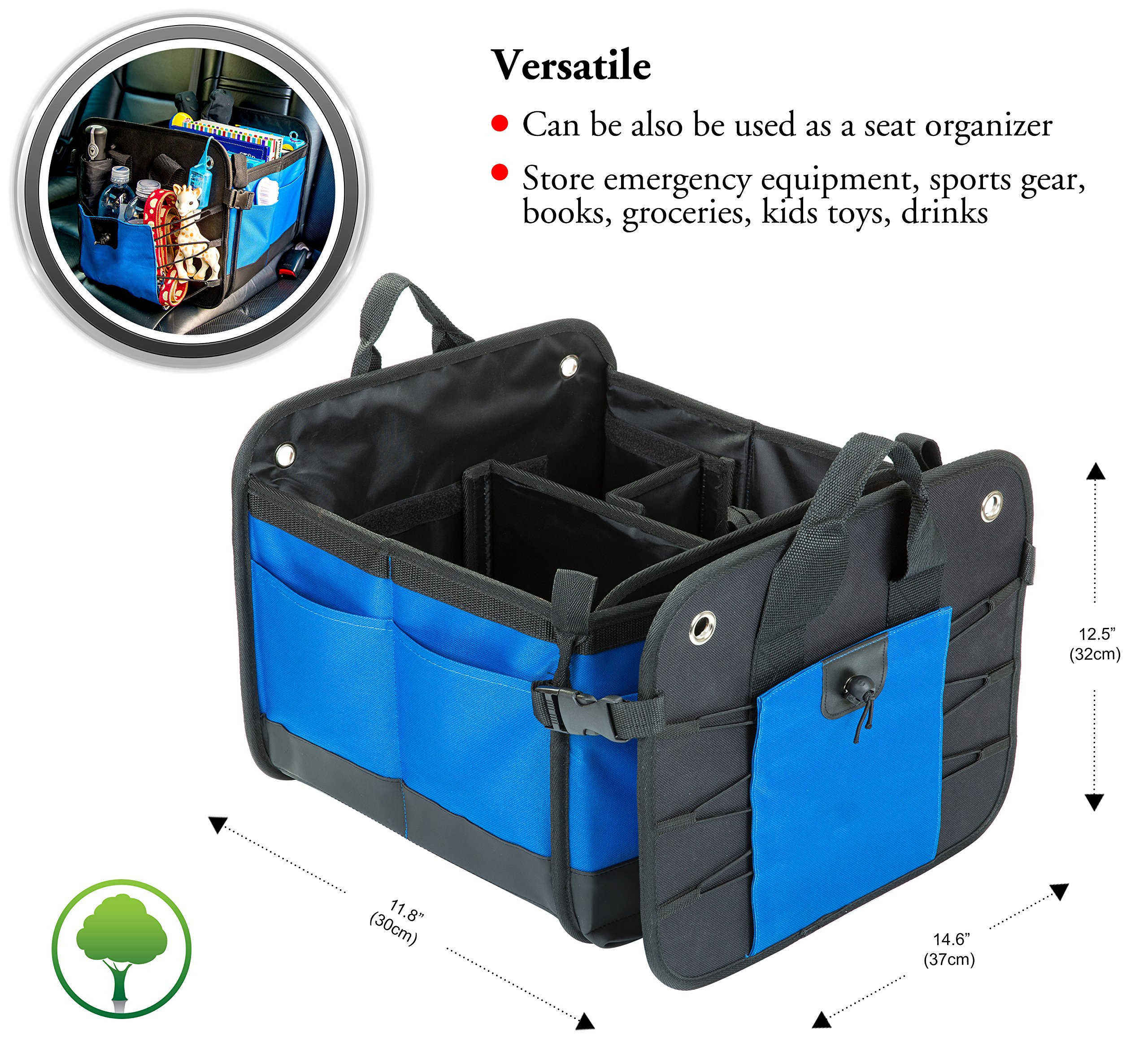 Organizador de maletero plegable de etiqueta privada grande, compartimentos múltiples portátiles, almacenamiento de maletero con bolsillos para carga de comestibles