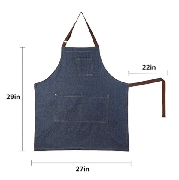Venta al por mayor, delantal de chef de cocina de algod&oacute;n 100%, delantal de lona de mezclilla personalizado para hombres/mujeres