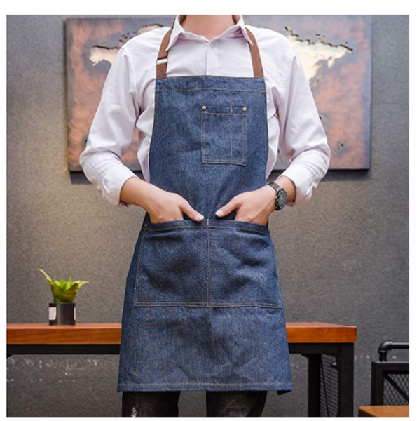 Venta al por mayor, delantal de chef de cocina de algod&oacute;n 100%, delantal de lona de mezclilla personalizado para hombres/mujeres