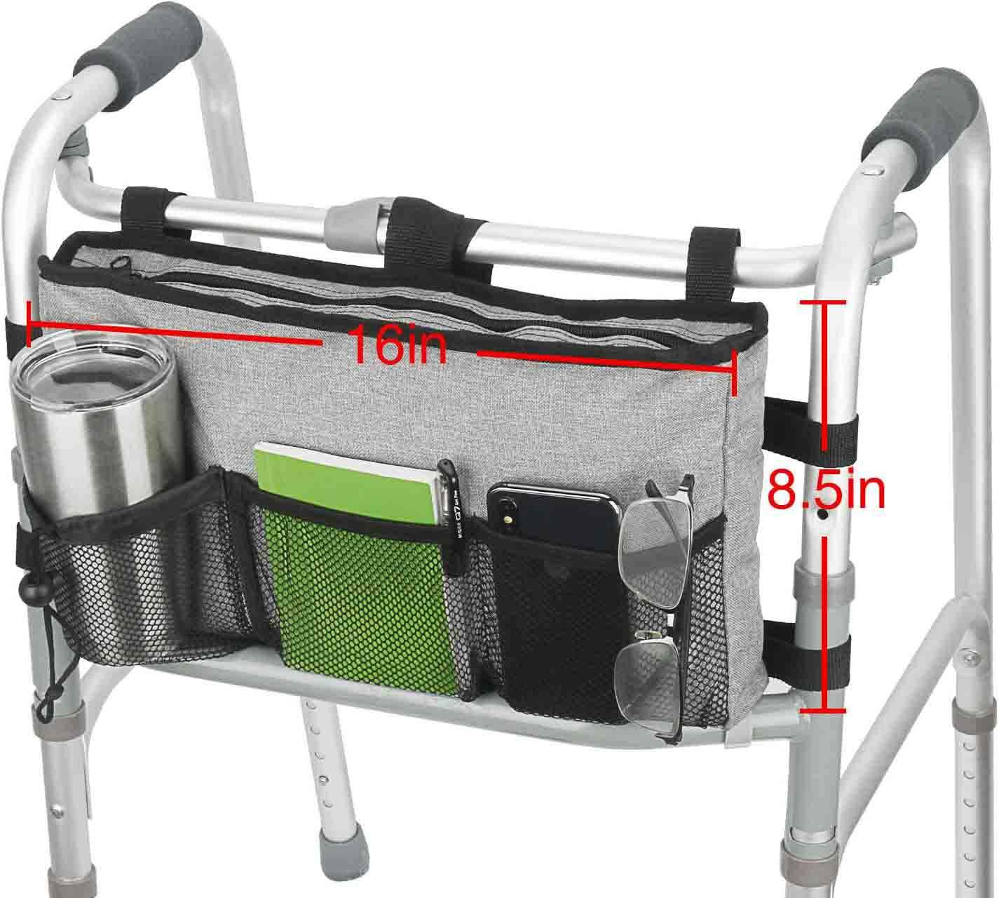 Bolsa de almacenamiento portátil para andador, bolsa lateral de supermercado para silla de ruedas, bolsa organizadora de accesorios plegable con portavasos