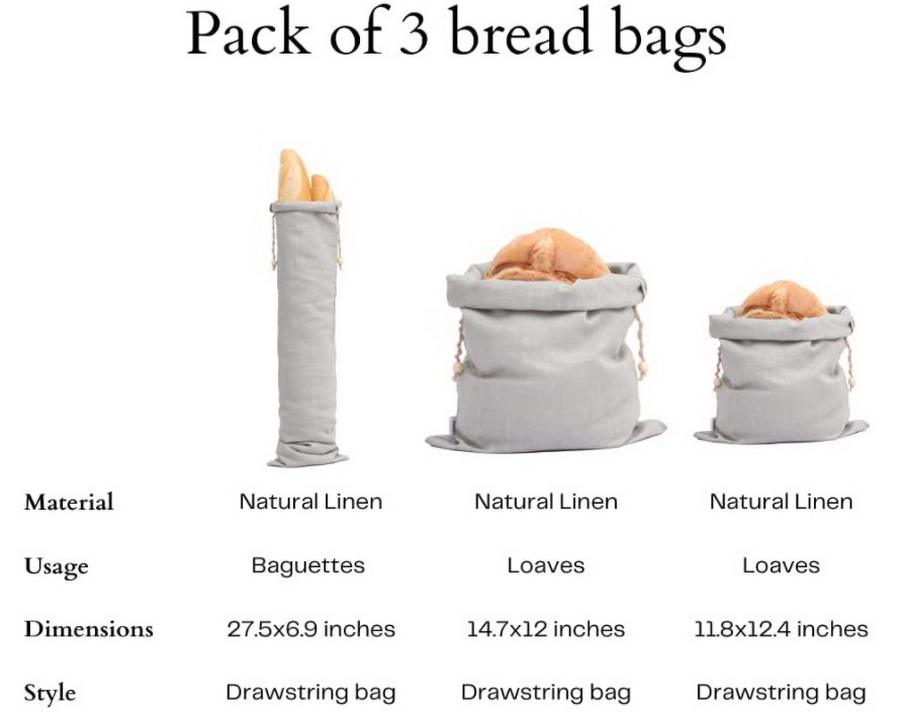 Bolsa de lazo de almacenamiento de pan reutilizable Bolsa de almacenamiento de alimentos de algodón natural sin blanquear ecológico Bolsas de pan de lino
