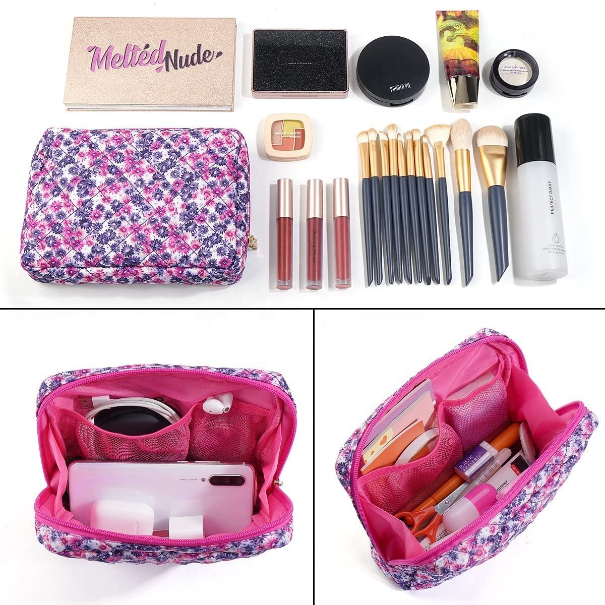 Bolsa de maquillaje pequeña acolchada a prueba de agua, bolsa con cremallera, bolsa de cosméticos para mujeres y niñas