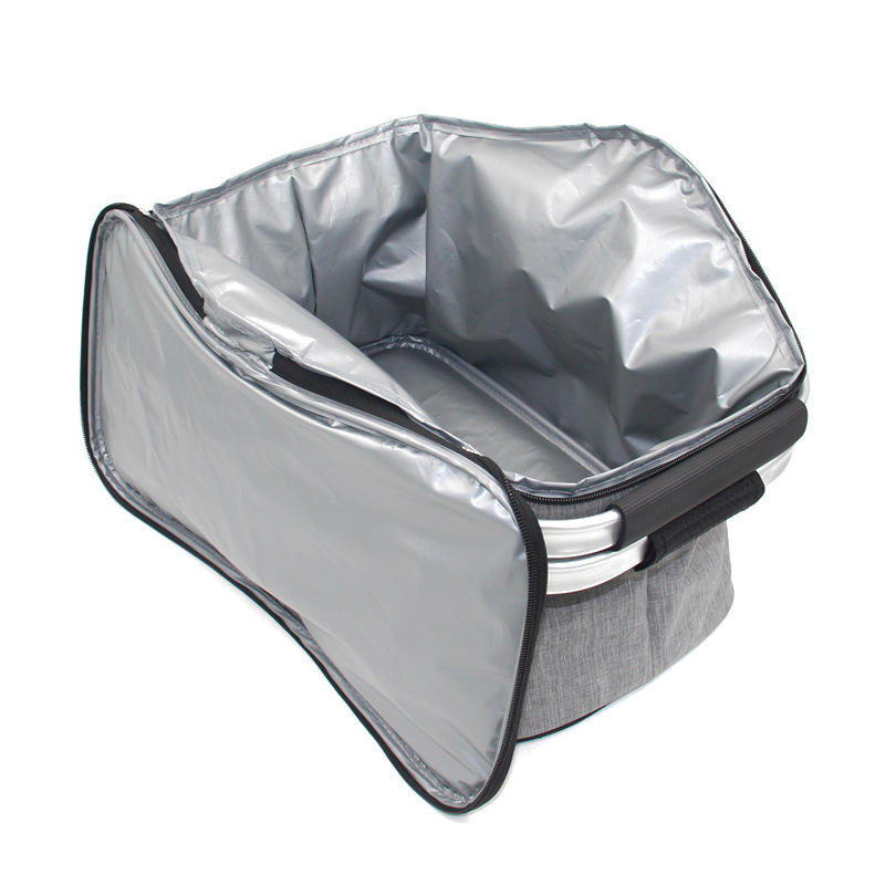 Cesta plegable Enmarcada de aluminio Picnic Cooler Tote Bag Picnic Basket Cooler Bag con cubierta de cremallera