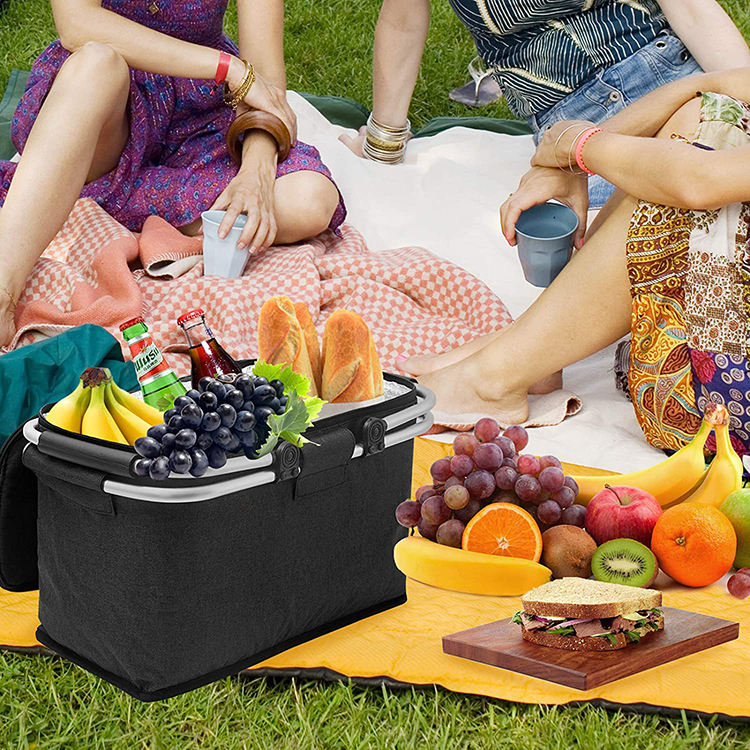 Plegable Picnic Cooler Basket Sublimation Lunch Bag Bolsa de entrega de alimentos aislada con mango de aluminio