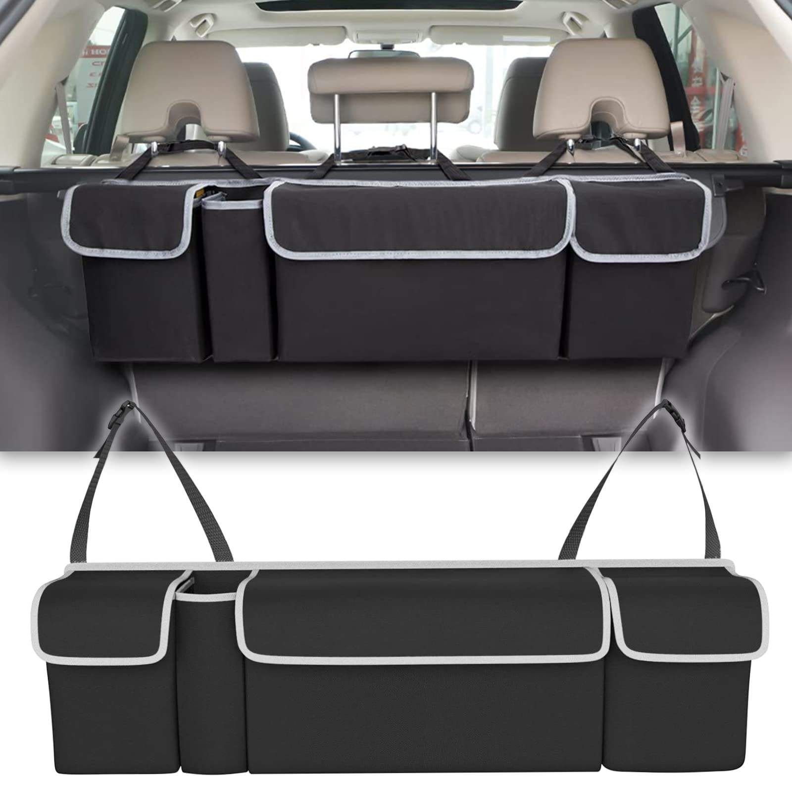 Organizador trasero de coche impermeable multifuncional con 4 bolsillos de almacenamiento plegable para colgar bebidas organizador de maletero de coche