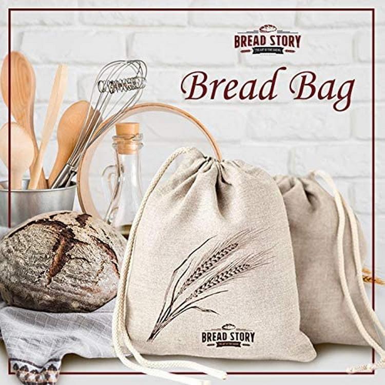 Respetuoso con el medio ambiente, venta al por mayor, lino natural de alta calidad, diseño reutilizable, bolsa de pan para alimentos, cordón personalizable