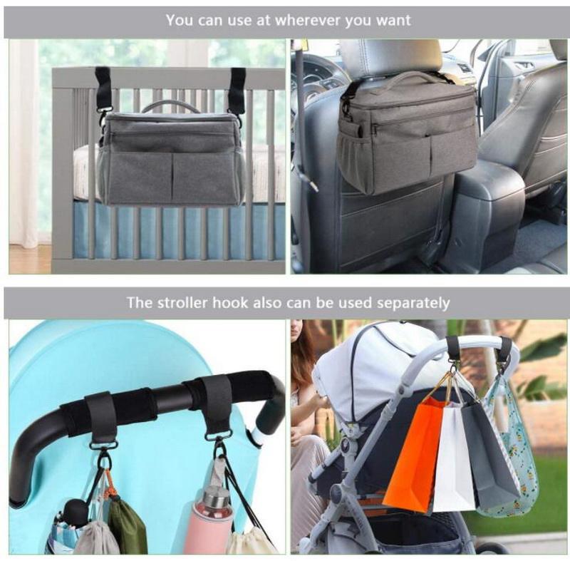 Bolsas organizadoras de cochecito de bebé aisladas impermeables de viaje personalizadas de gran capacidad bolsa de almacenamiento de pañales con correa ajustable