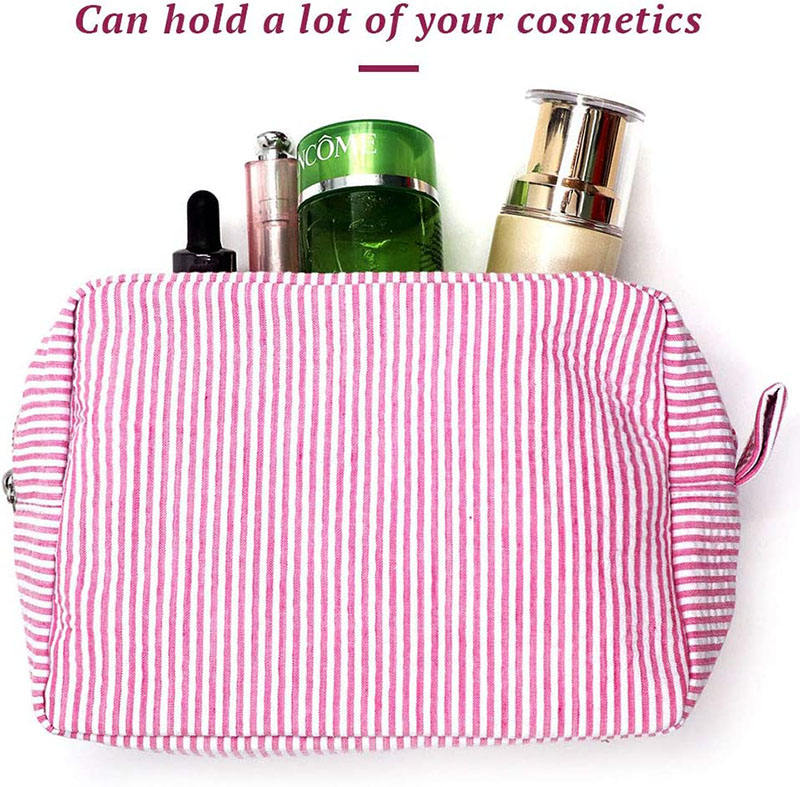 Bolsa de maquillaje Seersucker Bolsa de cosméticos respetuosa con el medio ambiente Bolsas de cepillo de maquillaje cosmético de viaje para mujer