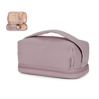 Bolsa de maquillaje con compartimento para brochas de viaje de doble capa de gran capacidad para maquillaje de mujer para baño bolsa de cosméticos púrpura portátil