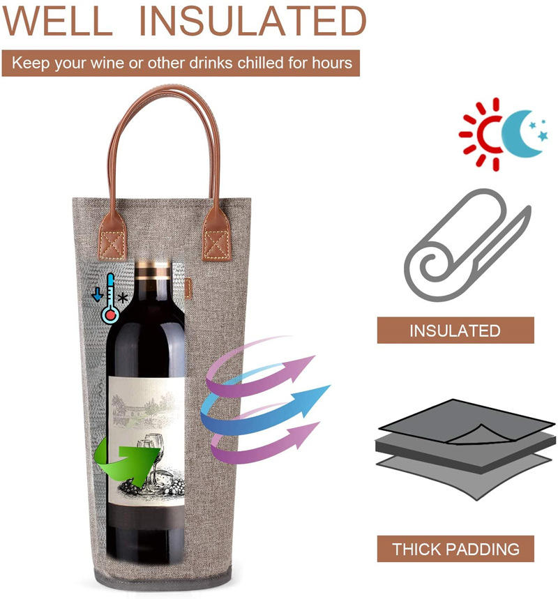 BSCI Amazon's nueva bolsa de enfriador de vino personalizada bolsa de vino frío caliente bolsa de vino de regalo portátil de negocios grises