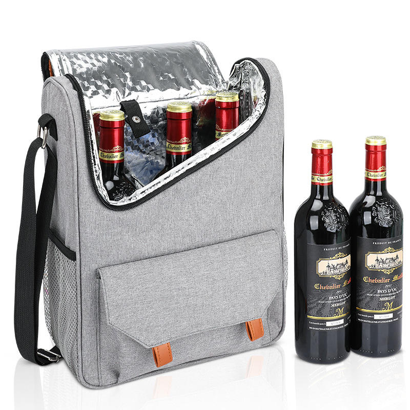Bolsa de enfriador de vino personalizada BSCI 4 piezas Nueva comida campestre al aire libre una bolsa de vino de cuerpo cruzado