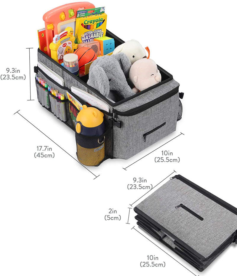 Caja de almacenamiento organizadora de maletero de coche universal pequeña de viaje familiar, bolsas de coche, organizador de coche para niños con portavasos
