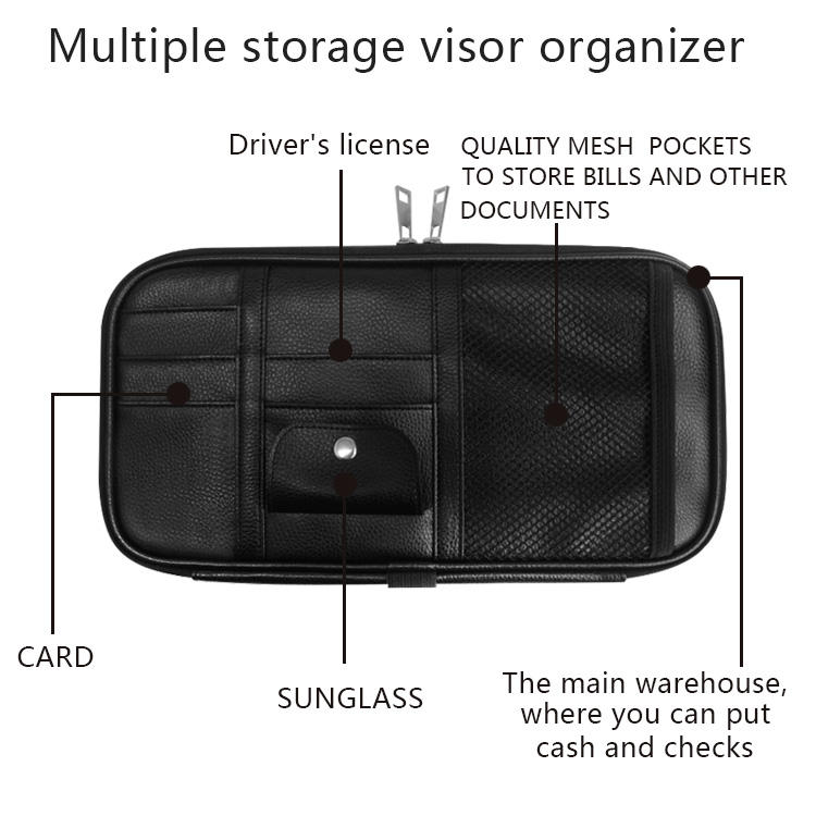 Organizador de visera de coche al por mayor, bolsa de almacenamiento de coche novedosa, organizador de gafas de sol de coche moderno