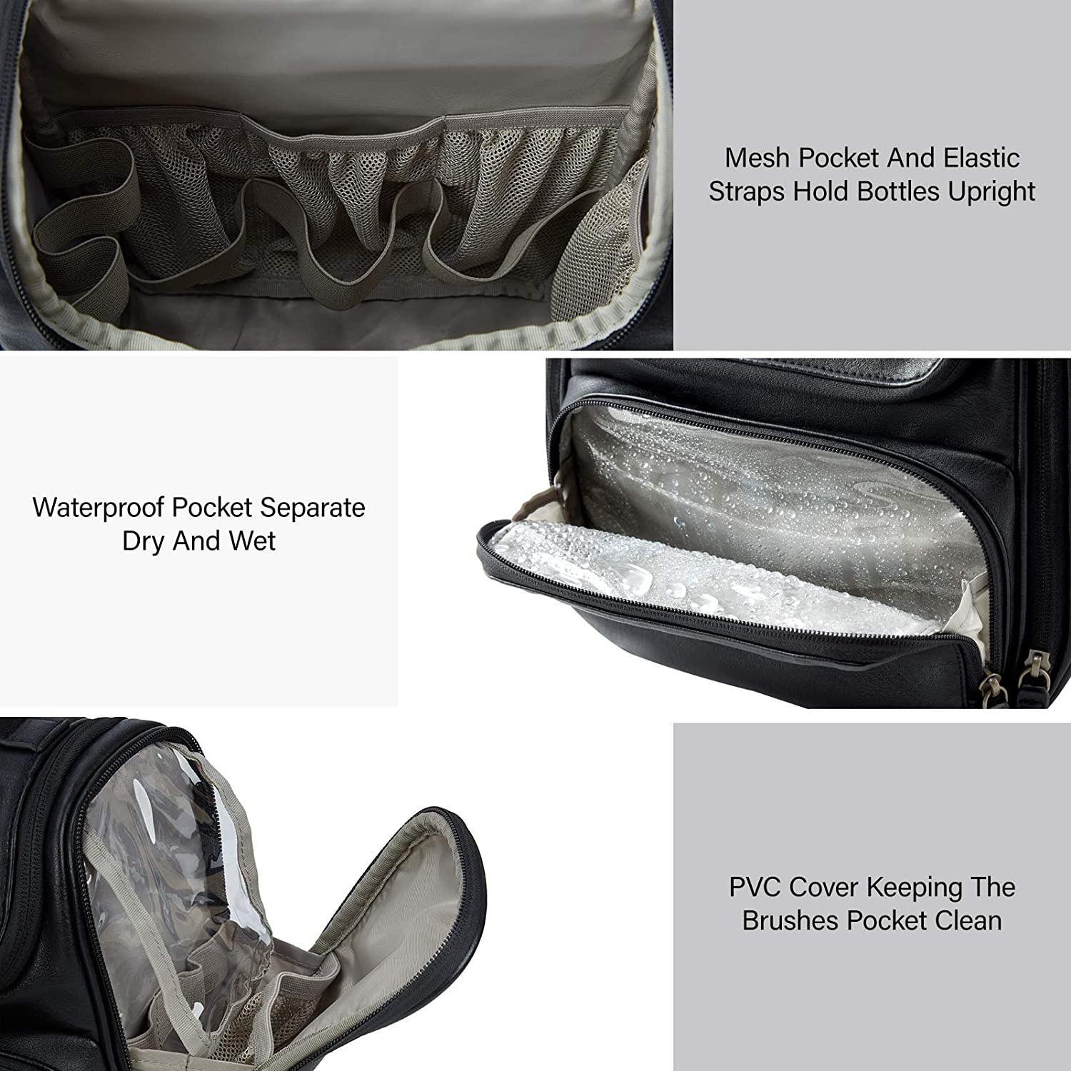 Organizador de almacenamiento de maquillaje personalizado plegable de cuero PU negro Unisex de gran capacidad bolsas de cosméticos bolsa de aseo colgante