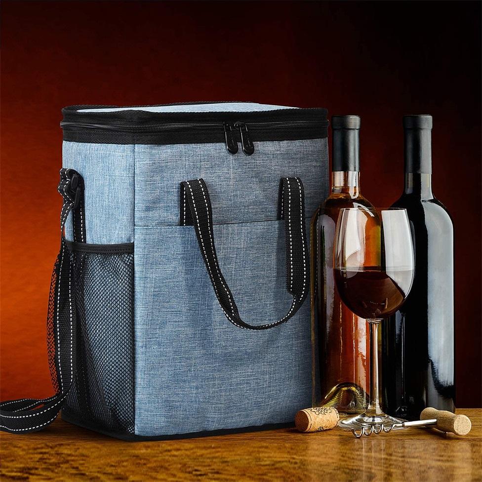 Bolsa de vino térmica con aislamiento reutilizable, respetuosa con el medio ambiente, color azul, paquete de 6 botellas, enfriador de vino, botella, bolsa de vino