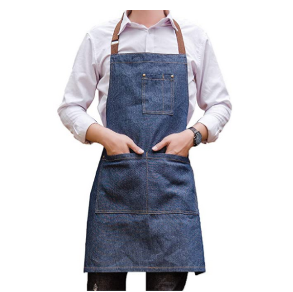 Venta al por mayor, delantal de chef de cocina de algod&oacute;n 100%, delantal de lona de mezclilla personalizado para hombres/mujeres