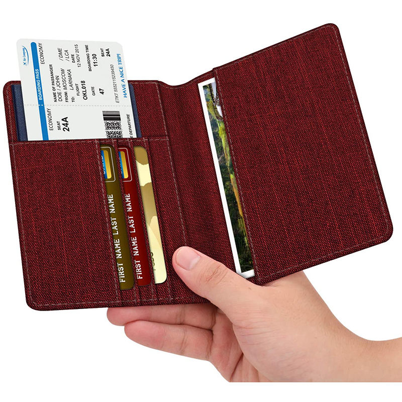 Cartera de viaje con bloqueo RFID, bolsa organizadora de documentos, soporte de pasaporte familiar de tela de nailon personalizado para mujeres y hombres
