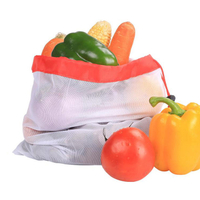 Bolso de red de malla de fruta de ajo pequeño reutilizable para compras de comestibles con cordón RPET personalizado para vegetales