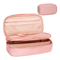 Neceser de viaje impermeable portátil para mujer, bolsa organizadora de maquillaje de Color rosa encantador con bolsillos con ranura para cepillo