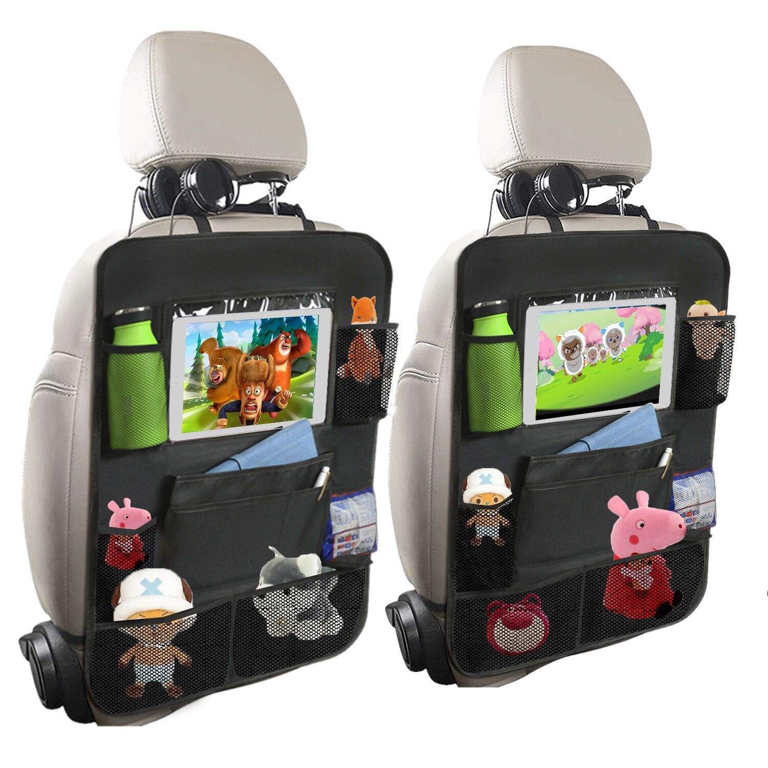 Organizador de almacenamiento para asiento trasero de coche, asiento delantero con soporte para tableta con pantalla táctil, organizador de bolsillo para asiento de coche para niños