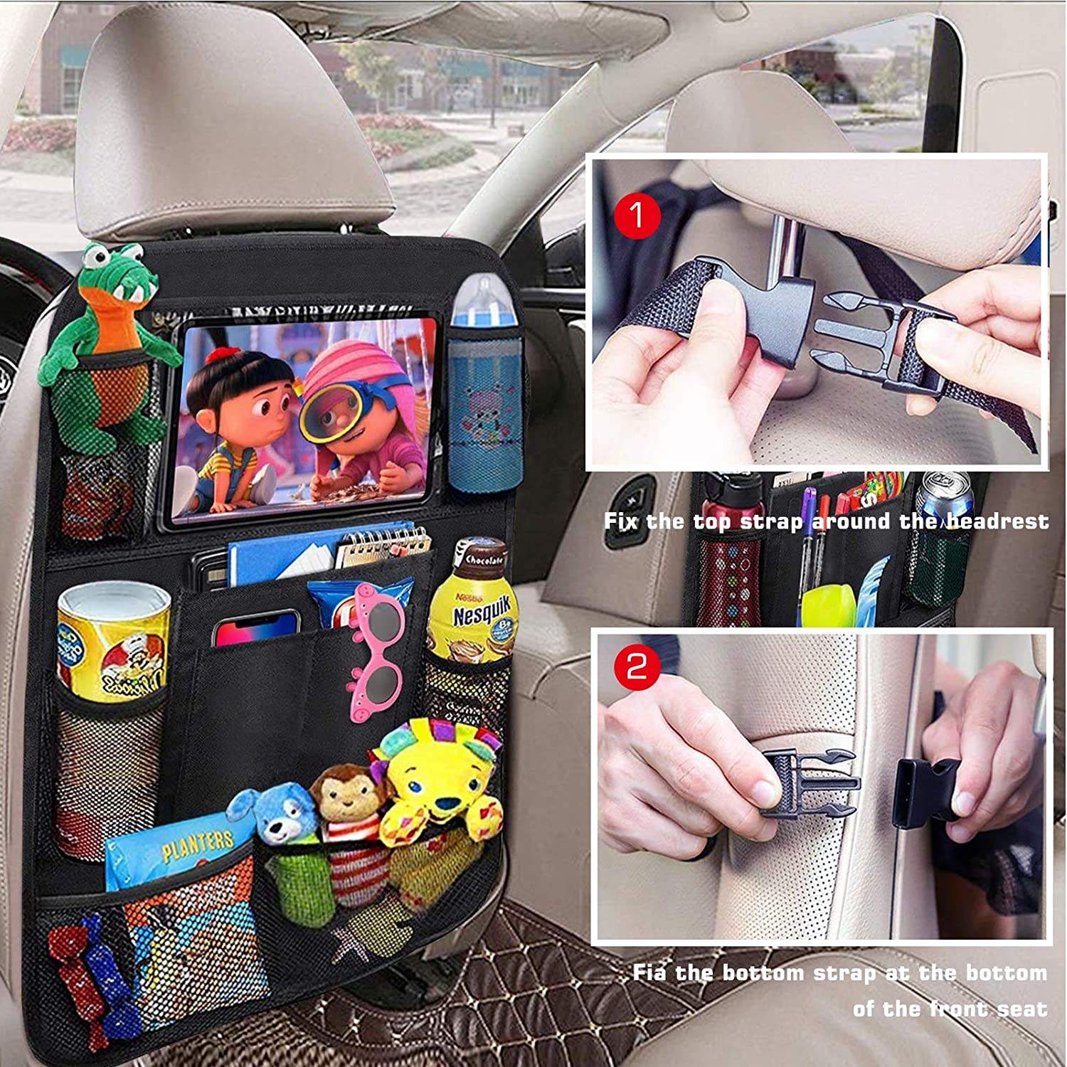 Organizador multifuncional para asiento de coche con soporte para tableta de PVC para tienda, juguetes para niños, aperitivos