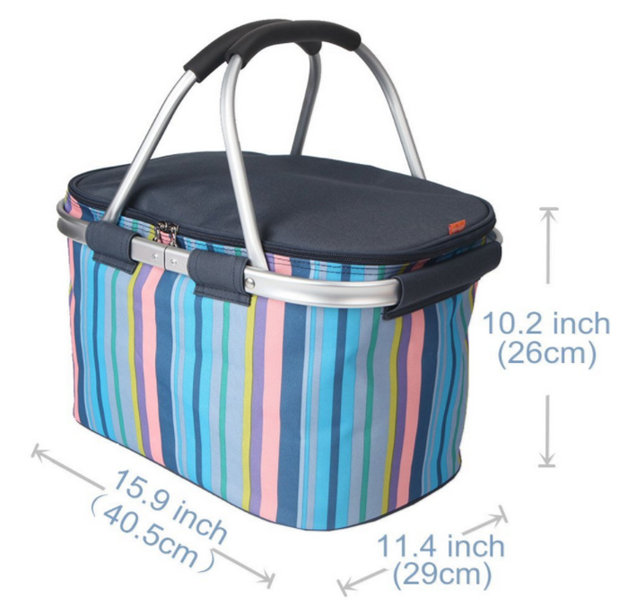 La bolsa de asas fresca aislada plegable plegable de la cesta del refrigerador de la comida campestre del viaje de la moda al por mayor