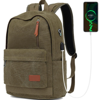 Mochila de lona para computadora portátil, mochila escolar impermeable con mochila universitaria de carga USB