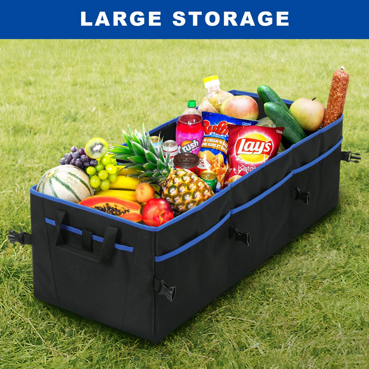 Organizador de maletero de servicio pesado, múltiples compartimentos, organizador de almacenamiento de maletero de coche plegable extensible grande con bolsa de refrigeración