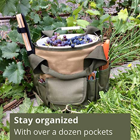Bolsa de herramientas de jardín personalizada de nuevo diseño, bolsa de mano perfecta para jardín y organizador de cubo para jardineros apasionados