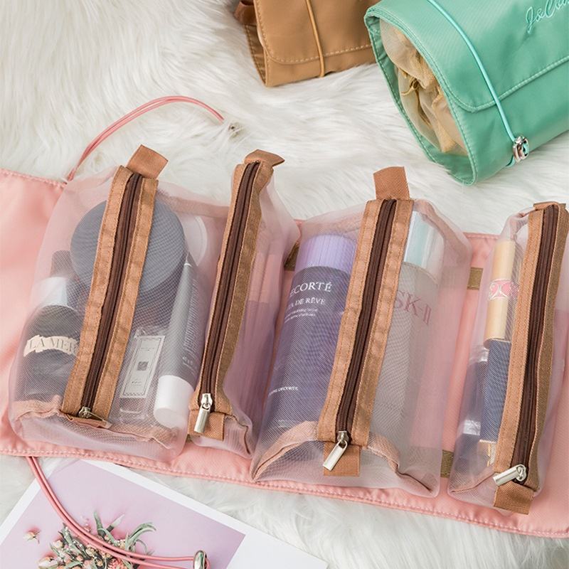 Bolsas de cosméticos personalizadas, plegables de nailon, bolsa organizadora de viaje para artículos de tocador