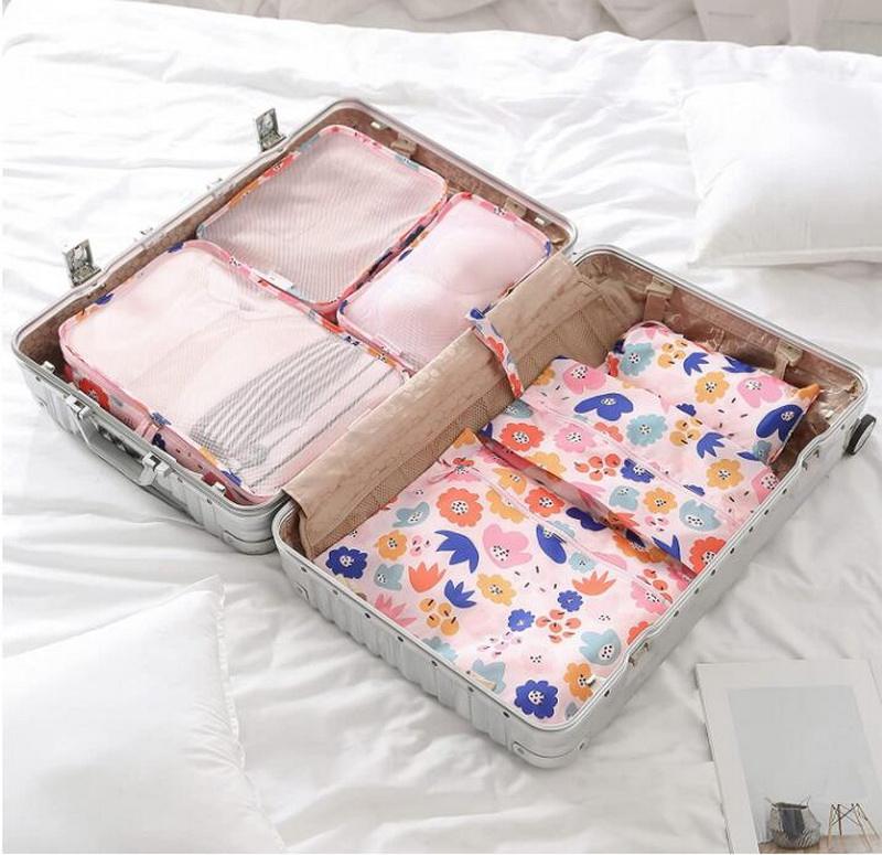 6 uds cubos de embalaje de viaje compresión impermeable equipaje ropa organizadores de embalaje para maletas