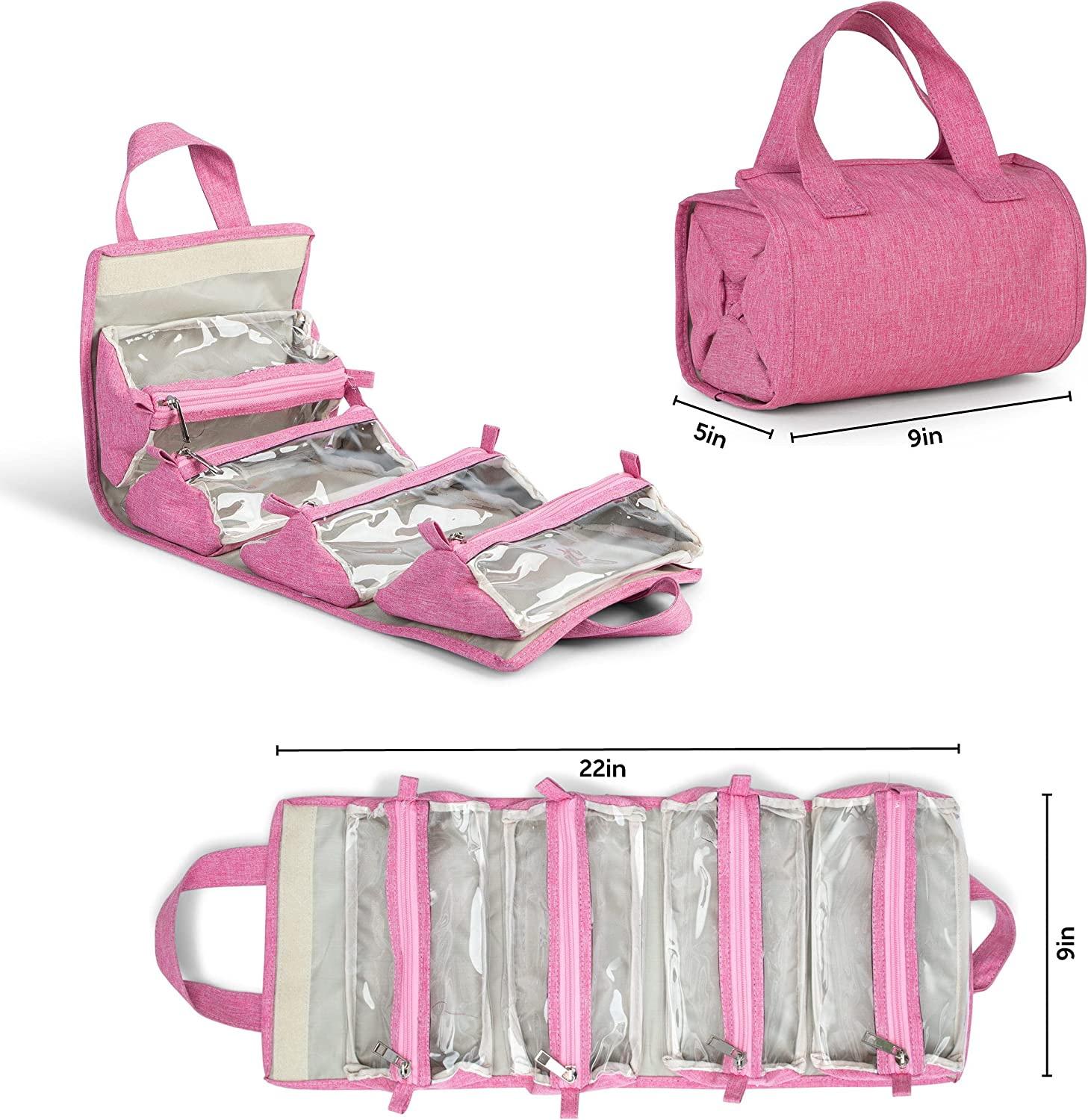Organizador de almacenamiento de maquillaje enrollado plegable para mujer de viaje rosa soporte de maquillaje enrollable neceser neceser