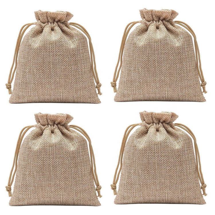 Bolsa de regalo de yute ecológica personalizada con cordón de nailon para bolsa de joyería artesanal DIY