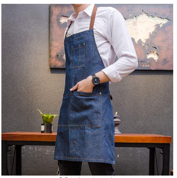 Venta al por mayor, delantal de chef de cocina de algod&oacute;n 100%, delantal de lona de mezclilla personalizado para hombres/mujeres