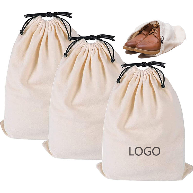 Venta al por mayor reciclado tamaño personalizado a prueba de polvo tela barata zapatos bolsa bolsa cordón viaje zapato bolsa de algodón