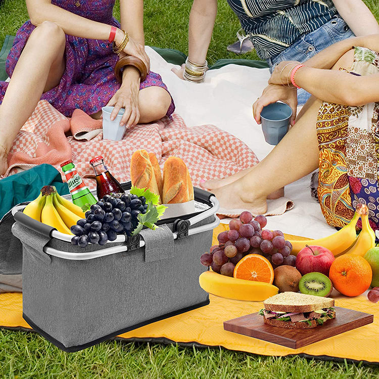 Cesta de picnic de diseño plegable, bolsa de almuerzo con refrigerador, bolsa de asas de compras de comestibles aislada, cesta refrigeradora Extra grande