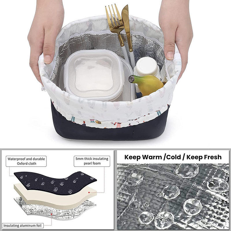 Bolsa de almuerzo térmica con cordón para niños, bolsa de almuerzo reutilizable impermeable, bolsa de almuerzo escolar para trabajo y Camping