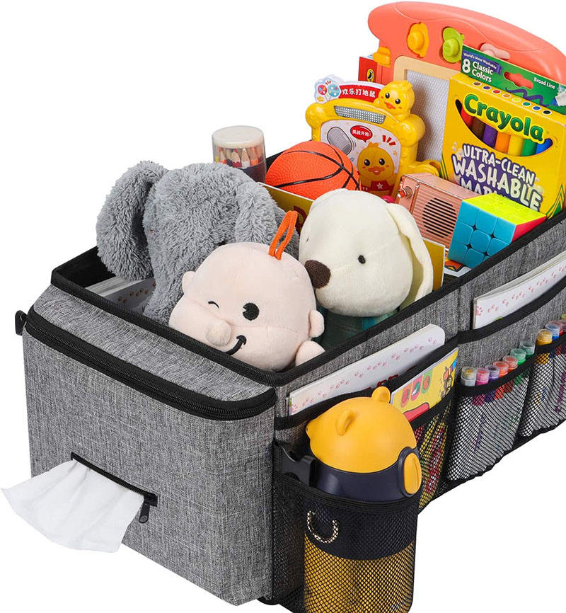 Caja de almacenamiento organizadora de maletero de coche universal pequeña de viaje familiar, bolsas de coche, organizador de coche para niños con portavasos
