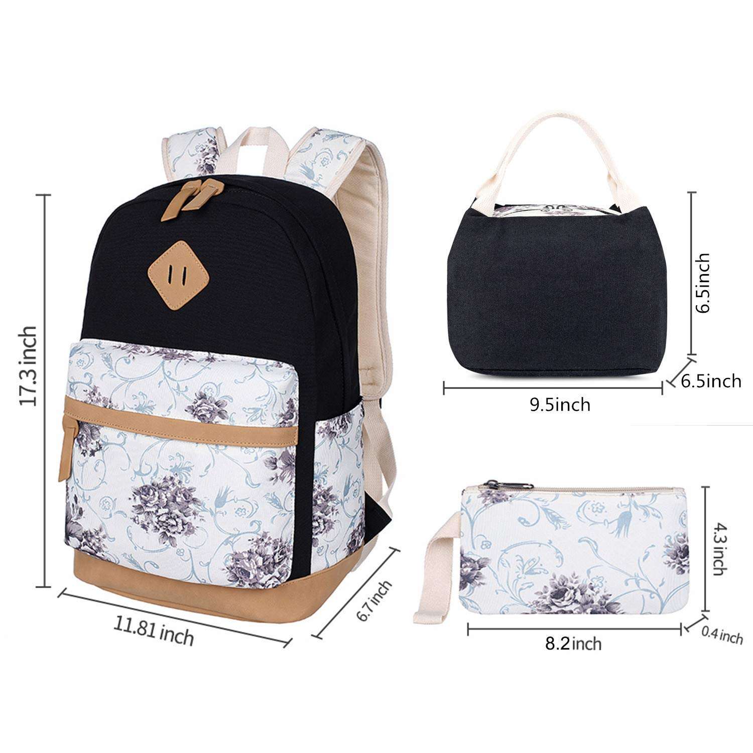 Conjunto de mochila escolar impermeable de 3 paquetes de estilo popular para niñas que imprime mochila de lona impermeable para computadora portátil