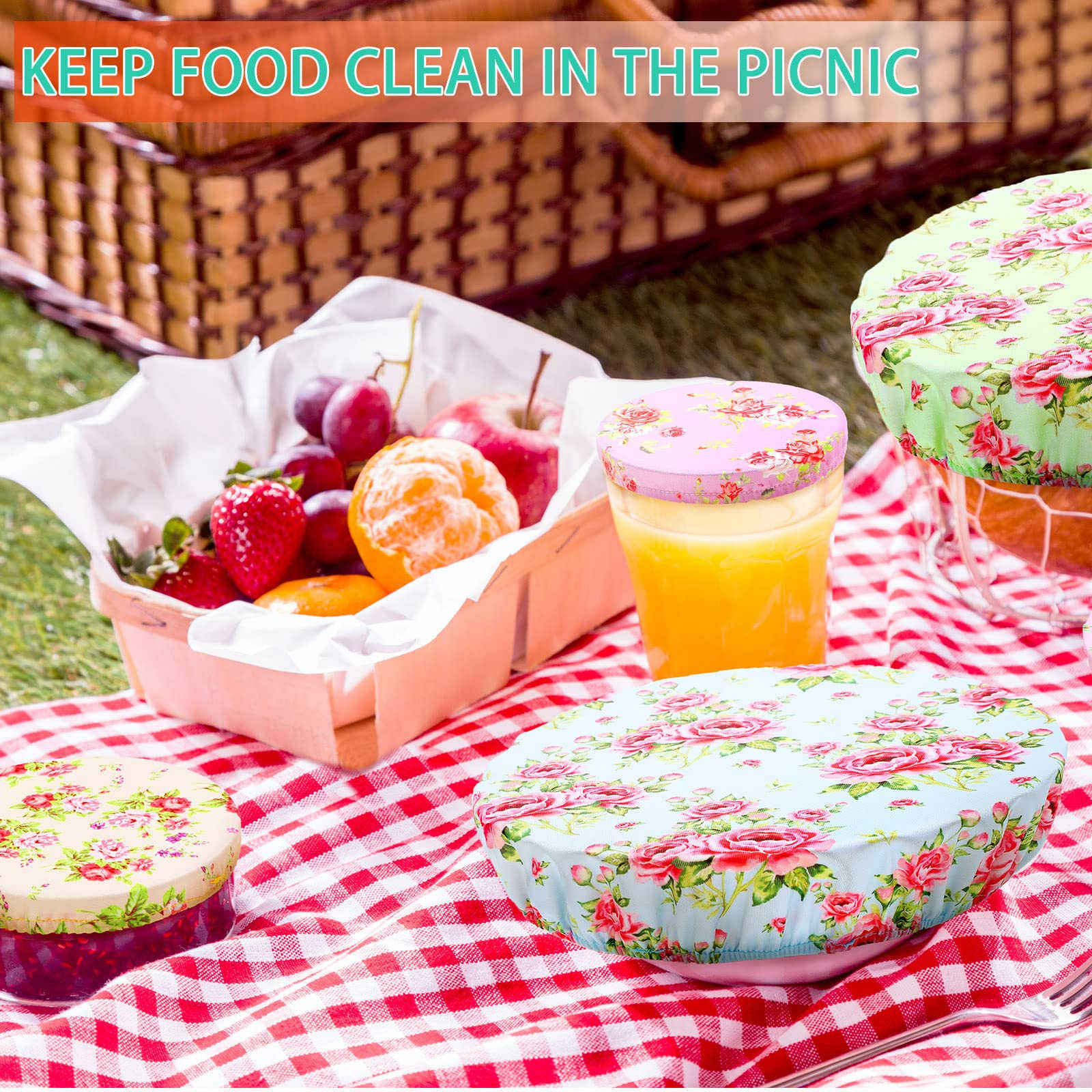 Cubiertas de tazón reutilizables de estilo floral personalizadas Cubiertas elásticas de almacenamiento de alimentos Cubiertas de pan de algodón Tapas para alimentos, frutas