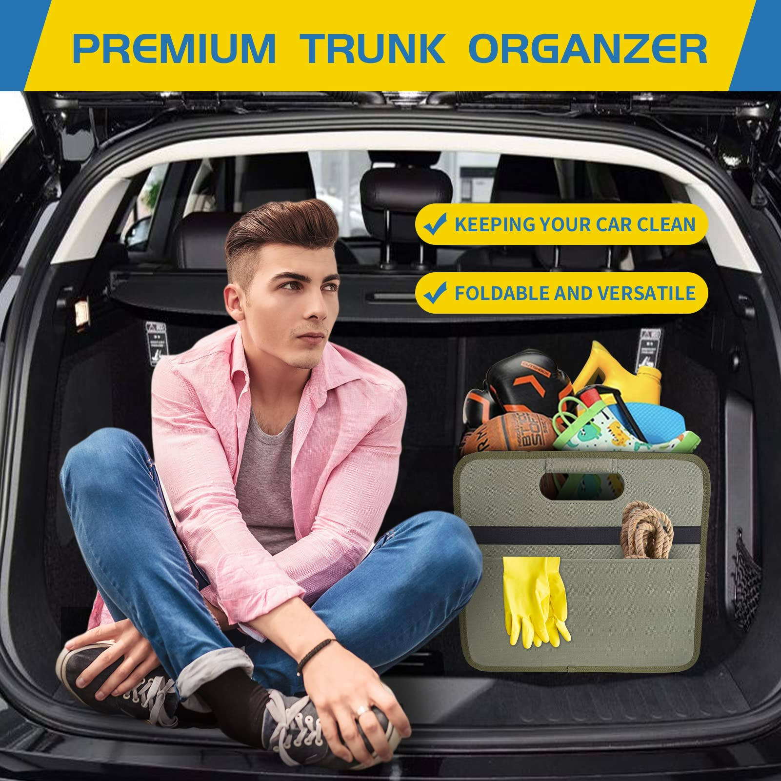 Organizador de maletero de coche al por mayor con varios compartimentos y almacenamiento de maletero plegable para coche, sedán, camión, minivan para mujeres y hombres