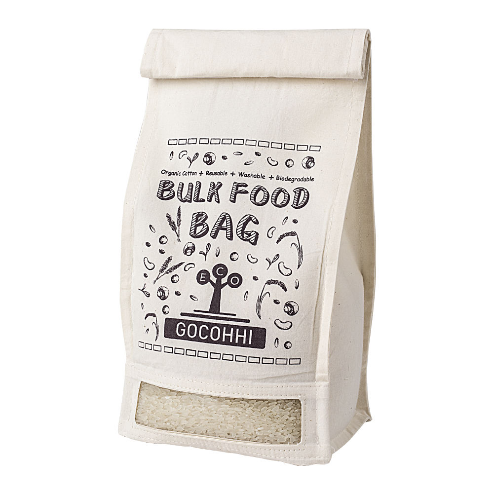 Bolsas de saco de harina de algodón orgánico para embalaje de arroz natural certificado GOTS respetuoso con el medio ambiente