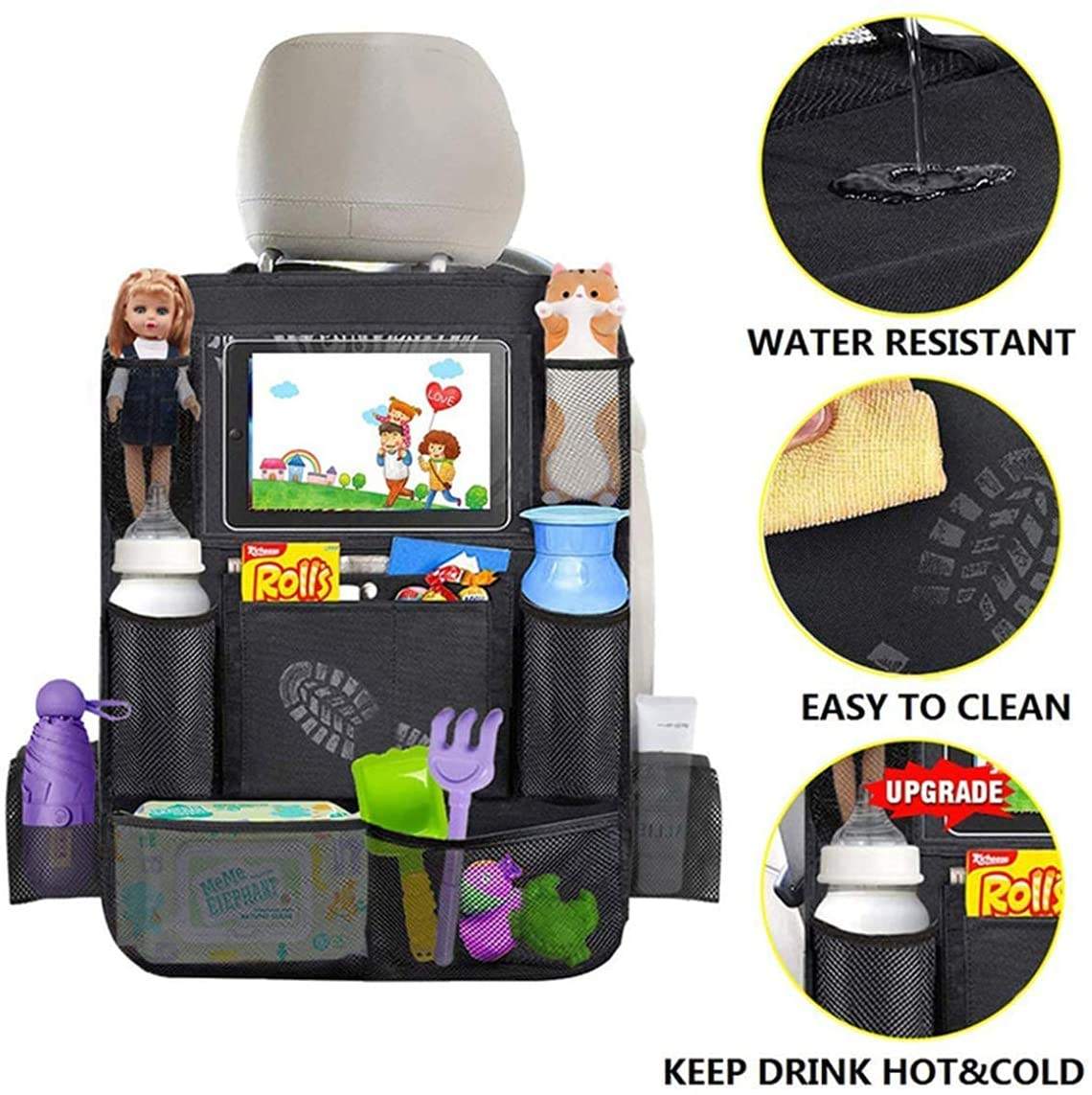 Bolsa de almacenamiento automático colgante de tela Oxford resistente al agua, organizador de asiento de coche con múltiples bolsillos, almacenamiento en el respaldo del asiento