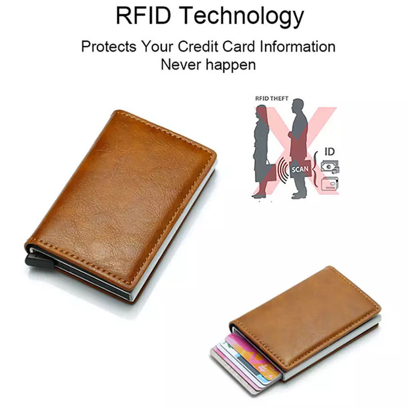 Cartera de cuero de PU delgada con tarjetero RFID para hombre personalizada con clip para billetes